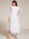 Plus Size Long Sleeves A-Line V-Neck Lace Wedding Guest Dress