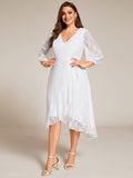 Plus Size Long Sleeves A-Line V-Neck Lace Wedding Guest Dress