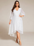 Plus Size Long Sleeves A-Line V-Neck Lace Wedding Guest Dress