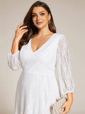 Plus Size Long Sleeves A-Line V-Neck Lace Wedding Guest Dress