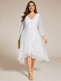 Plus Size Long Sleeves A-Line V-Neck Lace Wedding Guest Dress