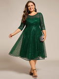 Sparkly A-Line Sequin Round Neck Wedding Guest Dress with 3/4 Sleeves