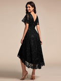 A-Line Embroidered V-Neck Short Sleeves Empire-Waist Wedding Guest Dress
