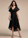 A-Line Embroidered V-Neck Short Sleeves Empire-Waist Wedding Guest Dress