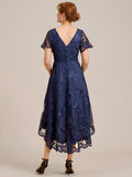 A-Line Lace Embroidered V-Neck Mother of the Bride Dress with Sleeves