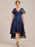 A-Line Lace Embroidered V-Neck Mother of the Bride Dress with Sleeves