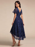 A-Line Embroidered V-Neck Short Sleeves Empire-Waist Wedding Guest Dress