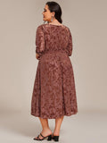 A-Line Floral Velvet V-Neck Pleated Wedding Guest Dress with Sleeves