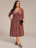Plus Size A-Line Half Sleeves Floral Velvet Wedding Guest Dress with Pockets