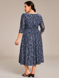 Plus Size A-Line Half Sleeves Floral Velvet Wedding Guest Dress with Pockets