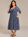Plus Size A-Line Half Sleeves Floral Velvet Wedding Guest Dress with Pockets