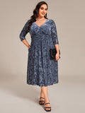 Plus Size A-Line Half Sleeves Floral Velvet Wedding Guest Dress with Pockets