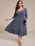 Plus Size A-Line Half Sleeves Floral Velvet Wedding Guest Dress with Pockets
