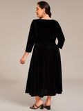 A-Line Long Sleeves Velvet V-Neck with Pocket Wedding Guest Dress