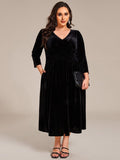 Plus Size A-Line V-Neck Pleated Velvet Wedding Guest Dress with Pocket