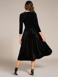 A-Line Long Sleeves Velvet V-Neck with Pocket Wedding Guest Dress