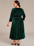 Plus Size A-Line V-Neck Pleated Velvet Wedding Guest Dress with Pocket