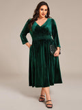 Plus Size A-Line V-Neck Pleated Velvet Wedding Guest Dress with Pocket