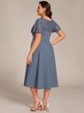 Plus Size A-Line V-Neck Short Sleeves Pleated Wedding Guest Dress with Pockets
