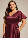 A-Line V-neck High-Low Short Sleeves Wedding Guest Dress with Pockets