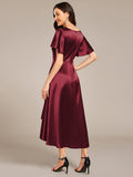 A-Line V-neck High-Low Short Sleeves Wedding Guest Dress with Pockets