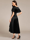 A-Line V-neck High-Low Short Sleeves Wedding Guest Dress with Pockets