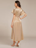 A-Line V-neck High-Low Short Sleeves Wedding Guest Dress with Pockets