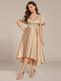 A-Line V-neck High-Low Short Sleeves Wedding Guest Dress with Pockets