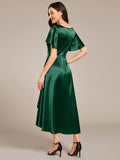 A-Line V-neck High-Low Short Sleeves Wedding Guest Dress with Pockets