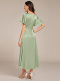 A-Line V-neck High-Low Short Sleeves Wedding Guest Dress with Pockets
