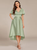 A-Line V-neck High-Low Short Sleeves Wedding Guest Dress with Pockets