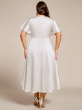 A-Line V-neck High-Low Short Sleeves Wedding Guest Dress with Pockets
