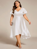A-Line V-neck High-Low Short Sleeves Wedding Guest Dress with Pockets