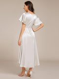 A-Line V-neck High-Low Short Sleeves Wedding Guest Dress with Pockets