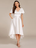 A-Line V-neck High-Low Short Sleeves Wedding Guest Dress with Pockets