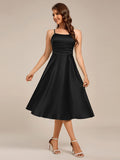 A-Line Spaghetti Strap Scoop Neck Pleats Satin Wedding Guest Dress