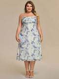 Spaghetti Straps Floral Print Pleated Sleeveless Wedding Guest Dress