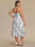Spaghetti Straps Floral Print Pleated Sleeveless Wedding Guest Dress