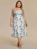 Spaghetti Straps Floral Print Pleated Sleeveless Wedding Guest Dress