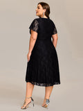 A-Line Ruffle Short Sleeves V-Neck Empire-Waist Lace Wedding Guest Dress