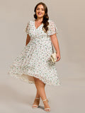 A-Line Short Sleeves Ruffled V-Neck Floral Printed Wedding Guest Dress