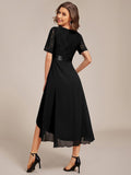 A-Line Half Sleeve Pleated V-Neck Empire-Waist Lace Wedding Guest Dress