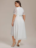 A-Line Half Sleeve Pleated V-Neck Empire-Waist Lace Wedding Guest Dress