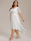 A-Line Half Sleeve Pleated V-Neck Empire-Waist Lace Wedding Guest Dress