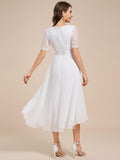 A-Line Half Sleeve Pleated V-Neck Empire-Waist Lace Wedding Guest Dress