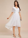 A-Line Half Sleeve Pleated V-Neck Empire-Waist Lace Wedding Guest Dress