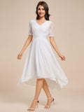 A-Line Half Sleeve Pleated V-Neck Empire-Waist Lace Wedding Guest Dress