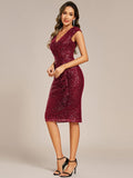 Sequined V-Neck Short Sleeves Bodycon Wedding Guest Dress
