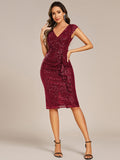 Sequined V-Neck Short Sleeves Bodycon Wedding Guest Dress