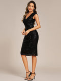 Sequined V-Neck Short Sleeves Bodycon Wedding Guest Dress
